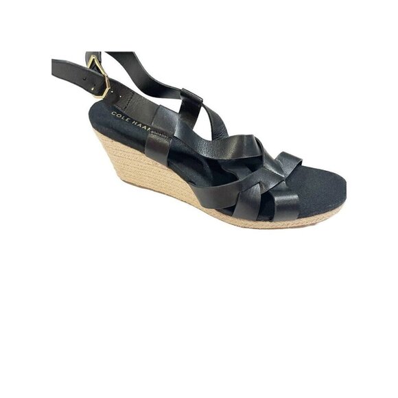 Cole Haan W23573 CRYSTAL WEDGE SANDAL 70MM High Black Women Sz 8.5 - Picture 1 of 5